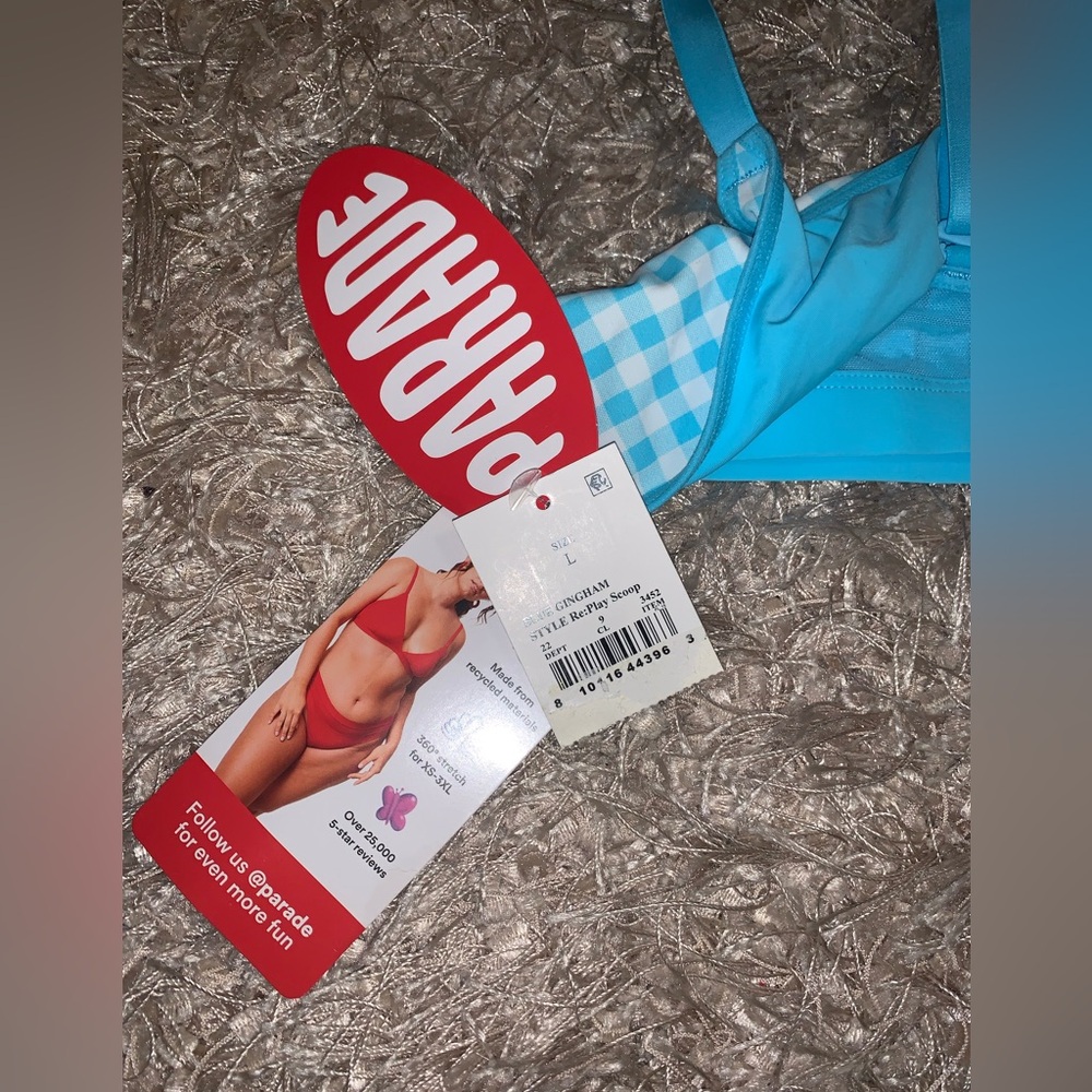 3 for $30 β‘οΈ Blue Checkered Women's Bra & Undies matching set - size L NWT - Picture 16 of 16
